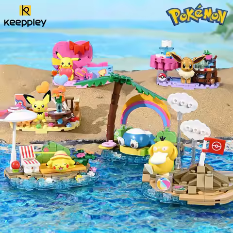 Keeppley Pokémon Series Building Blocks Seaside Party Pikachu Psyduck Eevee Snorlax Assembled Model 