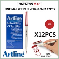 ARTLINE 210 FINE MARKER PEN - RED -GREEN-BLAK-BLUE-G210 -0.6MM 12PCS(BOX)