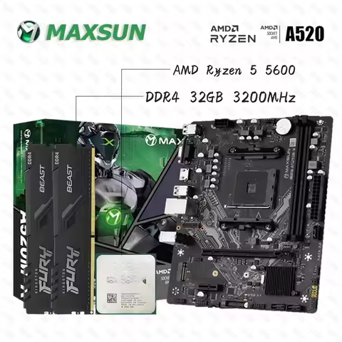 MAXSUN A520M-K Mothewrboard Kit R5 5600 Set DDR4 32GB 3200MHz Support PCIE 3.0 M.2 NVME/SATA Gaming 