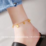 24K Gold Plated Stainless Steel Anklet for Woman Hypoallergenic Non Tarnish Four Leaf Clover Bell