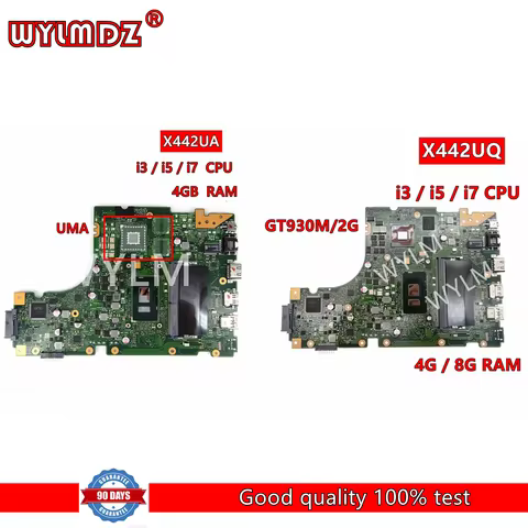 X442UA i3/i5/i7 CPU 4GB RAM Mainboard For Asus X442U X442UQR X442UN X442UNR X442UF X442UR A480U X442