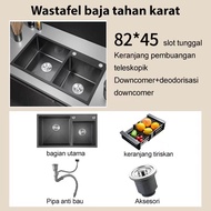 SUS 304 Set Lengkap Kitchen Sink Black Wastafel Stainless Hitam Wastafel dengan keran mixer yang