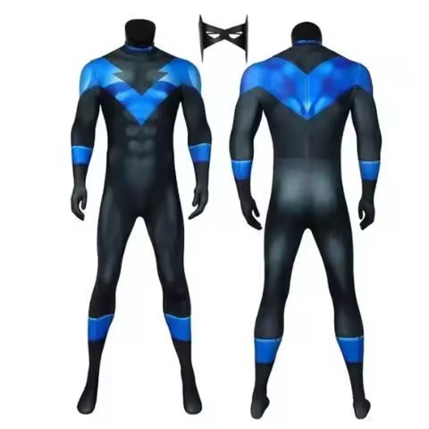 Adult Superhero Titans Nightwing Jumpsuit Cosplay Costume Halloween Masquerade Cool Bodysuit With Ey