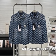MLB男女款NY滿標老花聯名牛仔潮牌長袖襯衫
