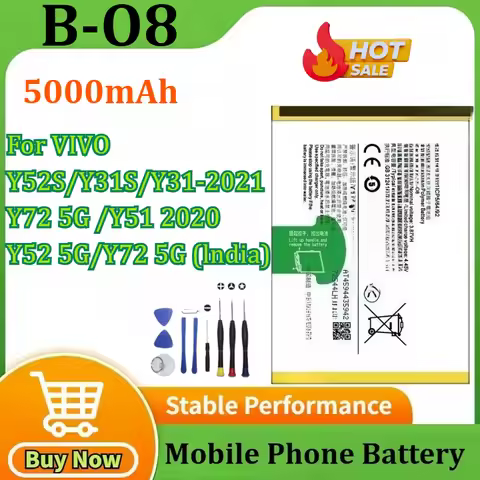 100% New High Quanlity Battery B-O8 5000mAh For VIVO Y52S/Y31S/Y31-2021/ Y72 5G /Y51 2020/Y52 5G/Y72