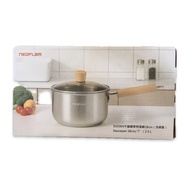 ((Outer Box Direct Shipping) Neoflam sus304 Stainless Steel Single Handle Soup Pot 18cm+Tempered Gla