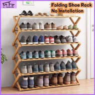 Foldable Multi-Tier Doorway Bamboo Shoe Rack Wooden Shoe Rack Folding Flower Rack Minimalist Folding Shoe Racks