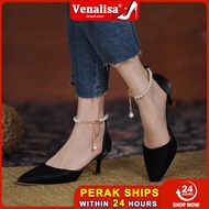 Venalisa Women's high heels Fesyen pearls French temperament Menunjuk 6cm slim Kasut tumit tinggi