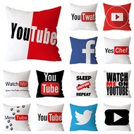 17.7" Cotton Linen Pillow Case Youtube Play Movie Video Music Gift Subscribe