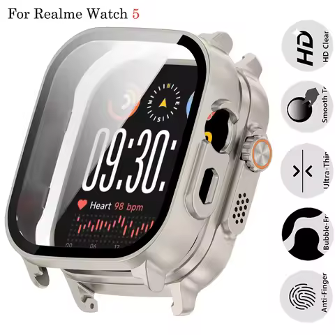 PC Case for Realme Watch 5 Tempered Glass Shell Protective Cover Hard Bumper Case Screen Protector f