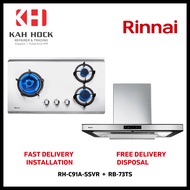 RINNAI RH-C91A-SSVR CHIMNEY HOOD + RB-73TS 3 BURNER STAINLESS STEEL BUILT-IN HOB BUNDLE