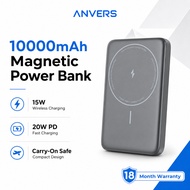 [CCC Certified] ANVERS 10000mAh Magnetic Power Bank 15W Wireless 20W PD Fast Charging USB-C Slim Por