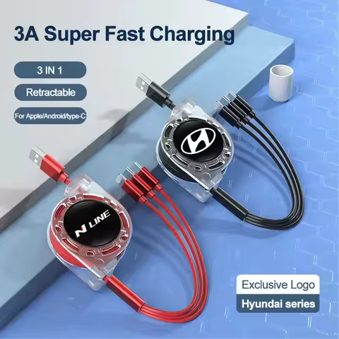 Wheel Center Cover 3 In 1 Car Data Cable USB Type-C Charger Head Retractable Auto Accessorie For Hyu