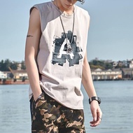 Trendy Men's Loose Waistcoat Sweat-Absorbent Vest Sports White Sleeveless t-Shirt t-Shirt Hip-Hop St