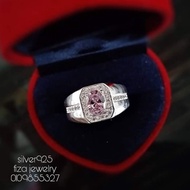 cincin lelaki silver 925 permata pink, cincin lelaki Perak 925 batu pink, silver 925 men ring pink c
