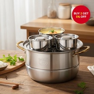 316L Stainless Steel Steamer Bowl with Cover, Food Steamer Pot, Multi-Use Cooking Bowl