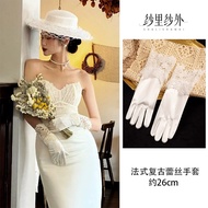 Bridal Wedding Satin Gloves French Retro Lace Satin Light Wedding Dress Photo Studio High-End Access