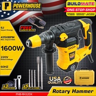 BUILDMATE Powerhouse Rotary Hammer SDS PLUS 1200W | 1600W Electric Concrete Breaker Drill 6J PHB-RH-