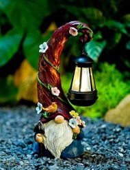 Gnome Garden Decor Statue Solar Gnomes Decorations for Yard with Lantern Light Outdoor Decorations f