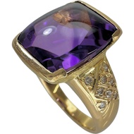 Pre-owned Mitsukoshi Jewelry Women's Ring, Size 15, 7.05ct Amethyst, 0.12ct Diamond, 8.5g, 18K Gold