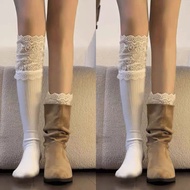 Women's cotton knee-length socks with white lace, Japanese Lolita style T42
