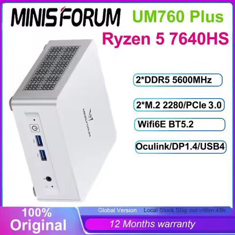 MINISFORUM UM760 Plus AMD Ryzen 5 7640HS Mini PC Windows 11 2xDDR5 5600MHz Pcie3.0 SSD Wifi6E BT5.2 