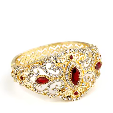 Sunspicems Elegent Morocco Women Bangle Crystal Cuff Bracelet Algeria Ethnic Wedding Jewelry Arab Bo