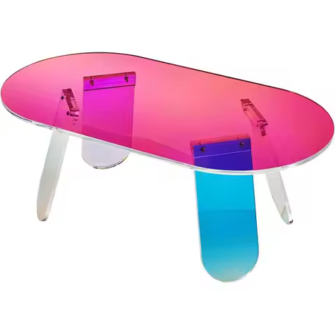 Acrylic Coffee Table, Iridescent Acrylic End Table, Colorful Acrylic Side Table 37.4 in (L) x 19.7 i