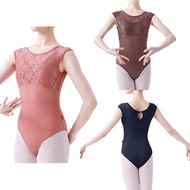 Womens Lace Patchwork Sleeveless Ballet Leotard Bodysuit for Dance Gymnastics Aerial Yoga