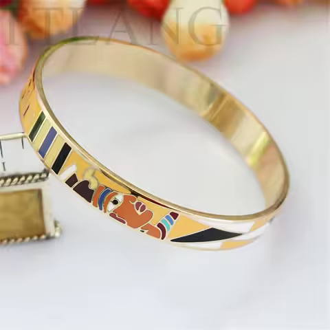1.0cm Width Head Portrait Style Copper Enamel Jewelry Bangle