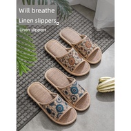 Linen Slippers Women Summer Home Sandals Slippers Mute Anti-slip Four Seasons Linen Slippers Thick-s
