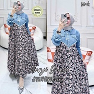 Gamis wanita terbaru hanji maxy dress soft jeans mix rayon premium athaya