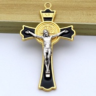 Diyalo 1PC Religious Gold Silver Color Exorcism St Benedict Crucifix Cross Pendant Charms for DIY Rosary Necklace Jewelry Parts