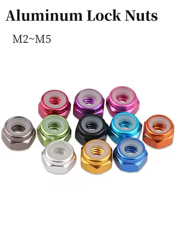 5pcs Aluminum Lock Nuts M2 M3 M4 M5 Anodized Colorful Aluminum Hex Nylon Insert Lock Nut Self-lockin