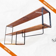Promo Playwood Wall Shelf Keli Kitchen Set Multipurpose Kitchen Storage Rack Iron Wood Shelf