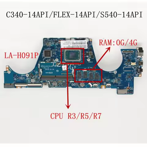 LA-H091P For Lenovo C340-14API/FLEX-14API/S540-1 Laptop Motherboard With R3/R5/R7 CPU 0G/4GB-RAM 100