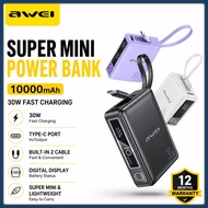 Awei P87K 10000mAh Powerbank 30W Fast Charging Power Bank Built-In Cable Pawer Bank Portable Bank Ku