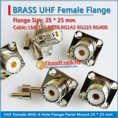 PL259 SO239 UHF Female 4 Hole Flange Chassis Panel Mount 25 * 25 mm Crimp for LMR195 RG58 RG142 RG22