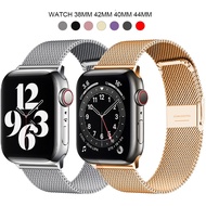[HOT JUXXKWIHGWH 514] Milanese Loop สำหรับ Apple Watch Band 7 6 SE 5 4 44มม. 42มม. สร้อยข้อมือสแตนเลสโลหะสายรัดข้อมือของ IWatch Series 2 3 38มม. 40ม.