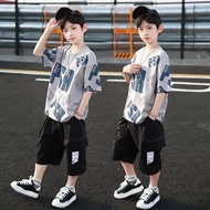 2025 Trendy Children's Clothing Medium Large Boys Clothing Fashion Short-Sleeved Pure Cotton Handsom