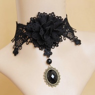 Beautiful Lace Necklace Rose Fashion Accessories Lace Flower Gem Necklace Women Short Necklace Colla