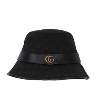 【GUCCI 古馳】GG Logo 帆布及牛皮復古漁夫帽 L號(黑色)/ 平行輸入