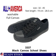 Kasut Sekolah Kanvas Hitam LACE UP | ALL AMERICA Black Canvas School Shoe 3337 AB | [Ready Stock + F