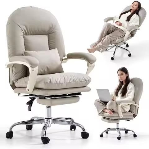 Ergonomic Office Chair with Foot Rest Criss Cross Chair with Wheels Reclining Executive Office Chair