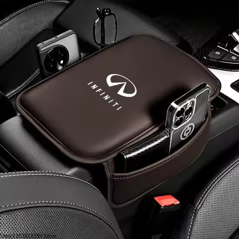 Leather Car Armrest Box Pad Center Console Arm Rest Protector Storage Pocket for Infiniti Q50 G37 QX
