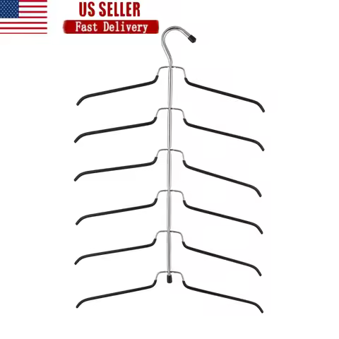 6 Tier Clothes Hanger Blouse Tree Metal Shirt Organizer Chrome Finish Closet Space Saver Wrinkle Fre