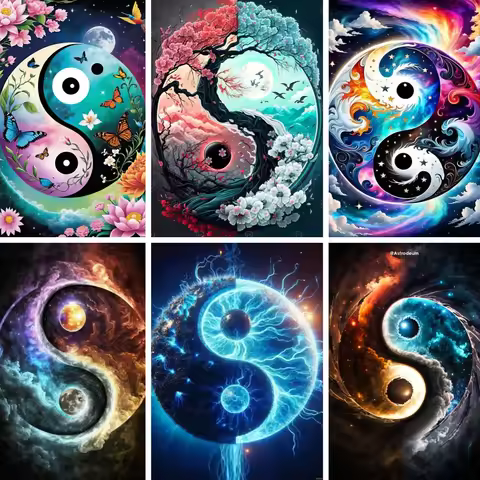 The Natural Yin and Yang 5D DIY Diamond Painting Full Kit for Adult and Kids , Asian Wall Art , Well