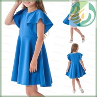 Ye2 As Solid Color Ruffle Sleeved Frock for Girls Fashionable Children s Clothing Spring Summer Occa
