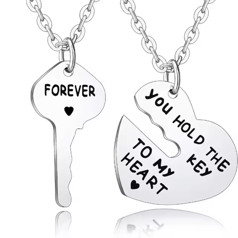 You Hold The Key To My Heart Forever Matching Couple Pendant Necklace Set of 2 for Boyfriend Girlfri