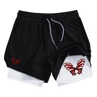 Butterfly Print 2 in 1 Shorts for Men Athletic Quick Dry Breathable Shorts with Phone Pocket Gym Wor